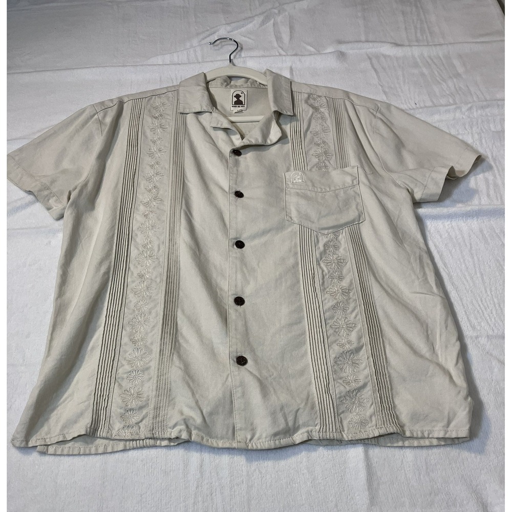 Dandy Del Mar Men Small Beige Brisa Linen Blend Embroidered Guayabera Camp Shirt